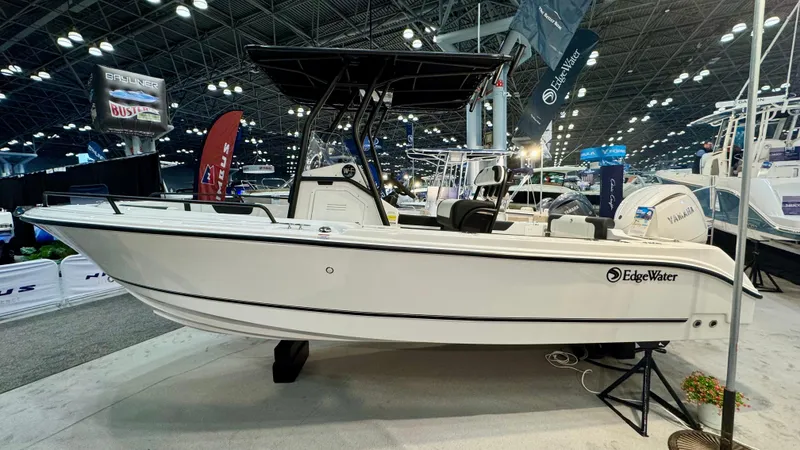 The Image of 2025 Edgewater 208CC Watchman boat displayed at an indoor exhibition. - 0