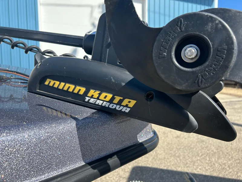 Slide: The Image of Minn Kota Terrova motor on 2014 Tuffy 1760 Osprey boat, close-up view. - 14