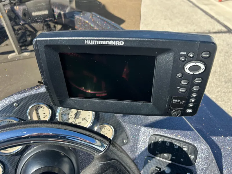 Slide: The Image of Humminbird fish finder on 2014 Tuffy 1760 Osprey boat dashboard. - 24