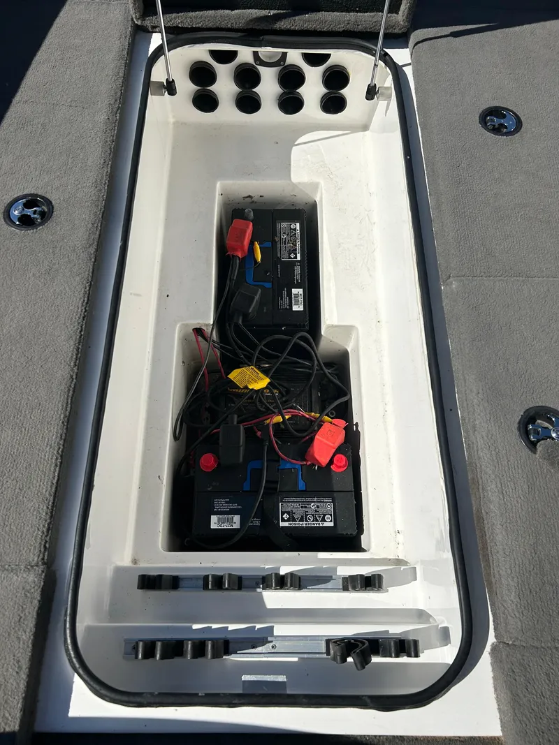 Slide: The Image of Battery compartment of 2014 Tuffy 1760 Osprey boat with wiring. - 37