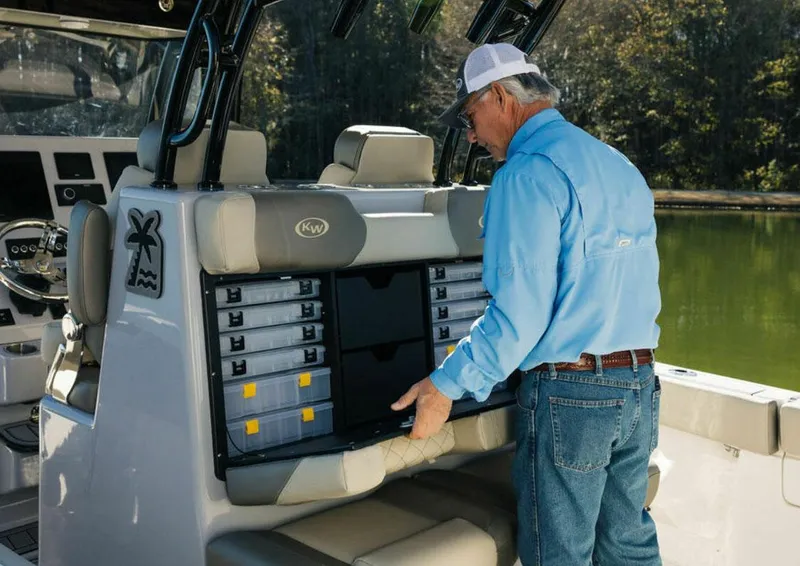 Slide: The Image of 2026 Key West 291 FS boat with Yamaha engines docked at marina. - 6