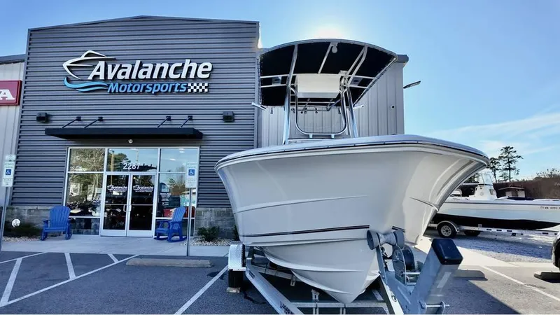 The Image of 2025 Bulls Bay 200CC boat on trailer outside Avalanche Motorsports dealership. - 0