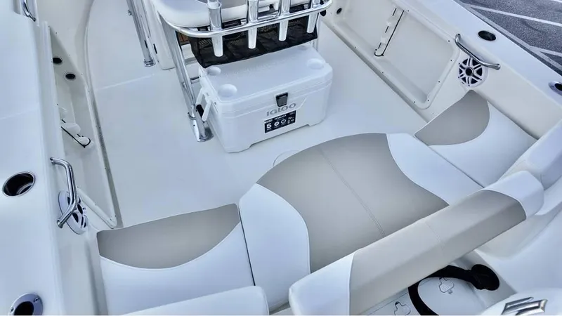 Slide: The Image of Interior of 2025 Bulls Bay 200CC boat with seating and storage features. - 8