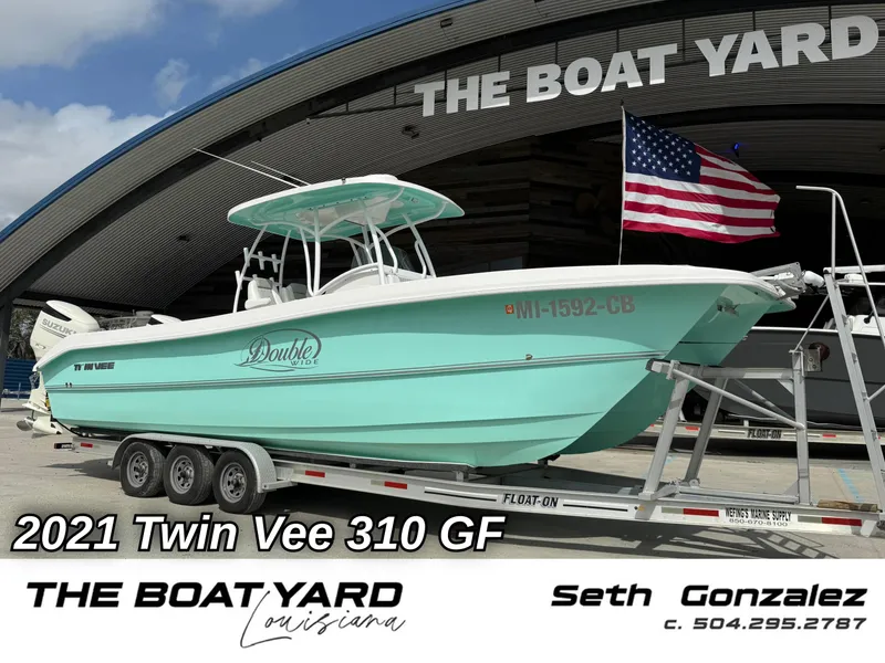Slide: The Image of 2021 Twin Vee 310 GF boat on trailer at The Boat Yard, Louisiana. - 1