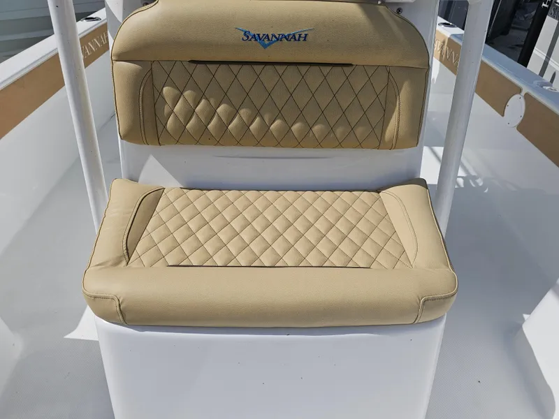 Slide: The Image of Savannah 210X 2025 boat seating with beige diamond-stitched upholstery. - 15