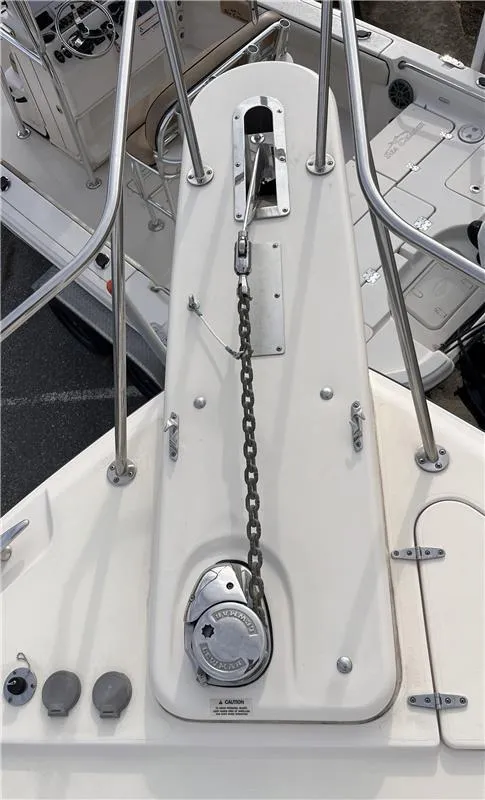 Slide: The Image of 2015 Grady-White Express 370 anchor system with chain and windlass. - 10