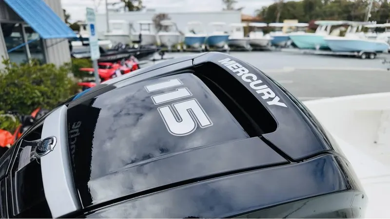 Slide: The Image of 2025 Bayliner T18 Limited Edition with Mercury 115 engine at a marina. - 22