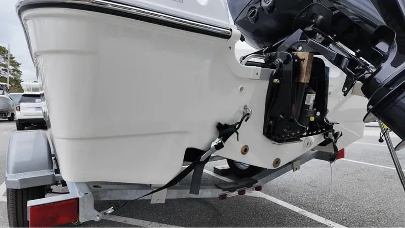 Slide: The Image of 2025 Bayliner T18 Limited Edition boat on trailer, rear view. - 6