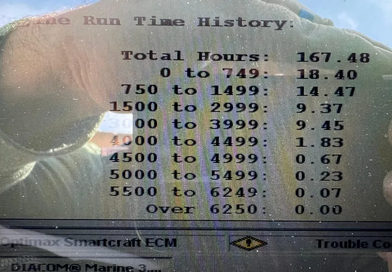 Slide: The Image of Display screen showing engine run time history for a 2005 Nitro NX 882 DC boat. - 12