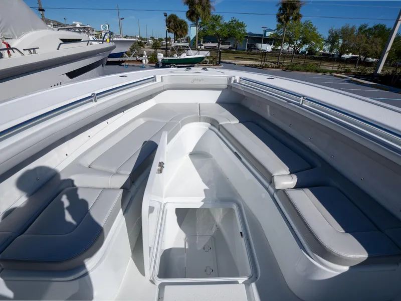 Slide: The Image of 2023 Yellowfin 36 Center Console boat with spacious seating and storage. - 19