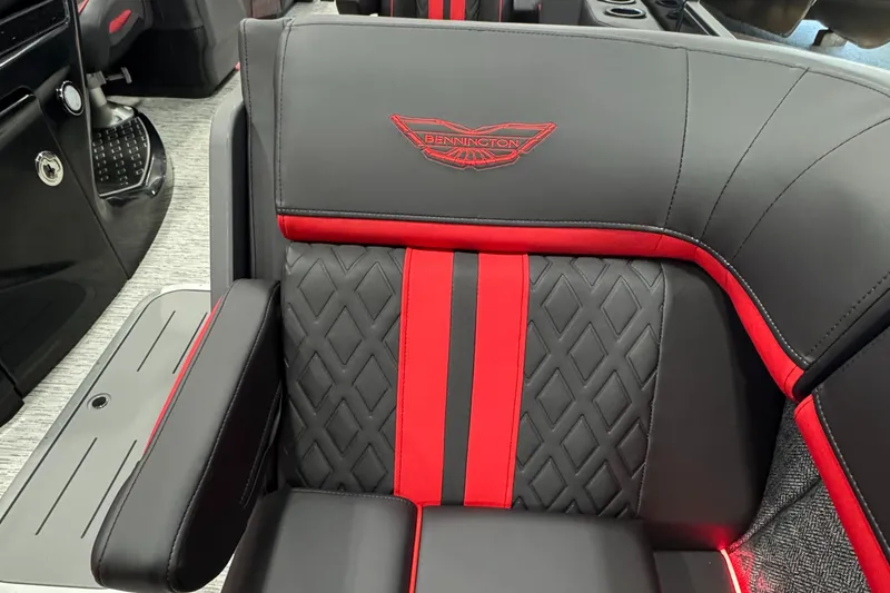 Slide: The Image of 2025 Bennington M Quad Bench 24 MFB with black and red diamond-stitched upholstery. - 32