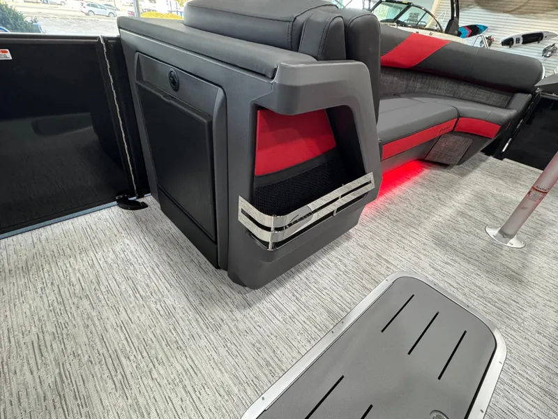 Slide: The Image of Bennington M Quad Bench 24 MFB 2025 interior with modern seating and red accents. - 4