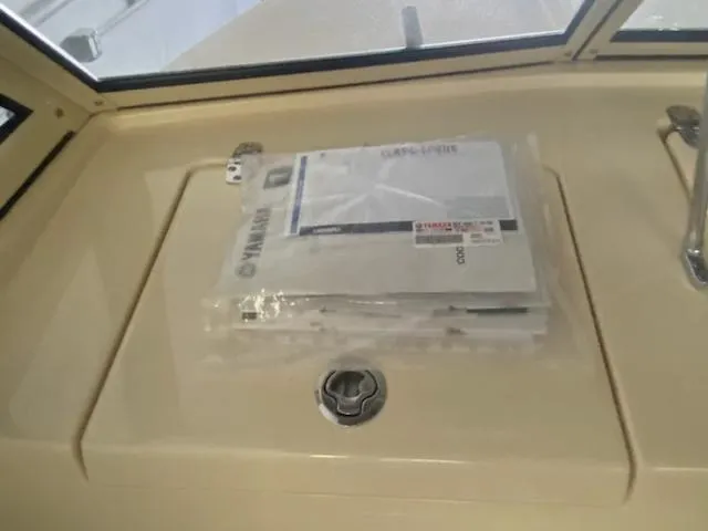 Slide: The Image of 2018 Rossiter 20 Coastal Cruiser interior with Yamaha manual on dashboard. - 10