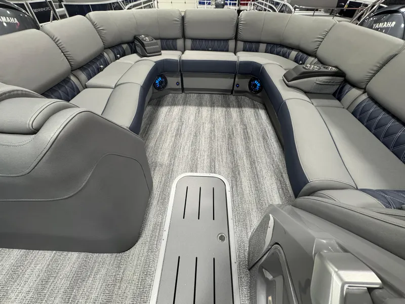 Slide: The Image of Luxurious interior of 2025 Bennington 25 RSB pontoon boat with plush seating and modern design. - 6