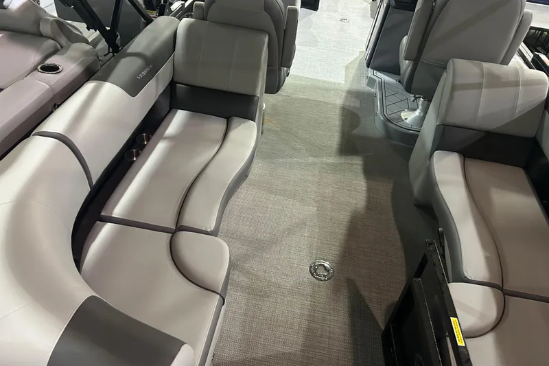 Slide: The Image of Interior of 2025 Veranda Relax VR22RC pontoon boat with plush seating. - 5