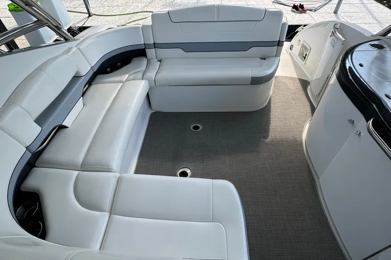 Slide: The Image of 2020 Formula 370 SS boat interior with spacious white seating and modern design. - 16