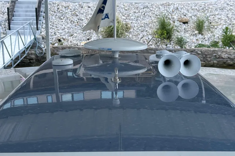 Slide: The Image of 2020 Formula 370 SS boat deck with dual horns and radar dome. - 42