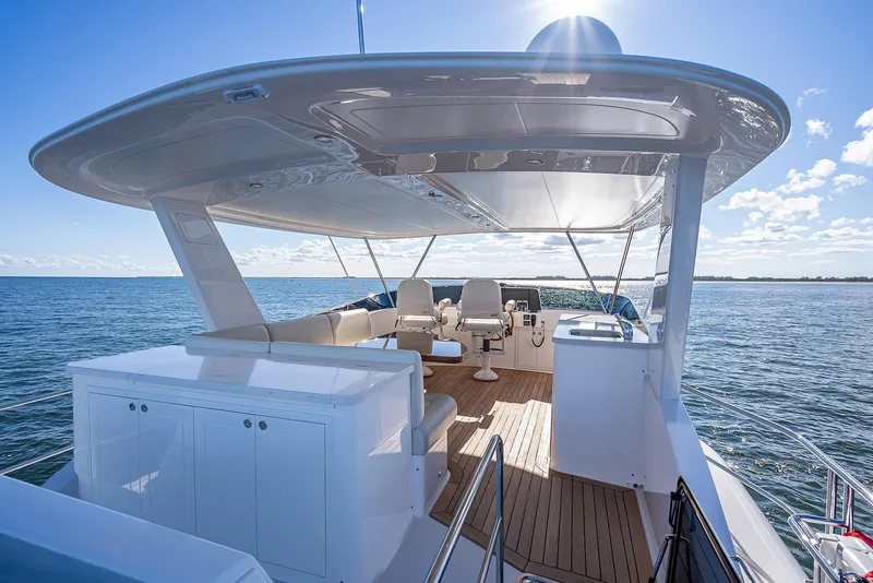 Slide: The Image of 2026 Grand Banks GB 54 yacht, spacious deck, ocean view, sunny day. - 32