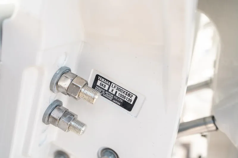 Slide: The Image of Close-up of Yamaha engine label on 2025 Sea Hunt Gamefish 30 CB boat. - 42