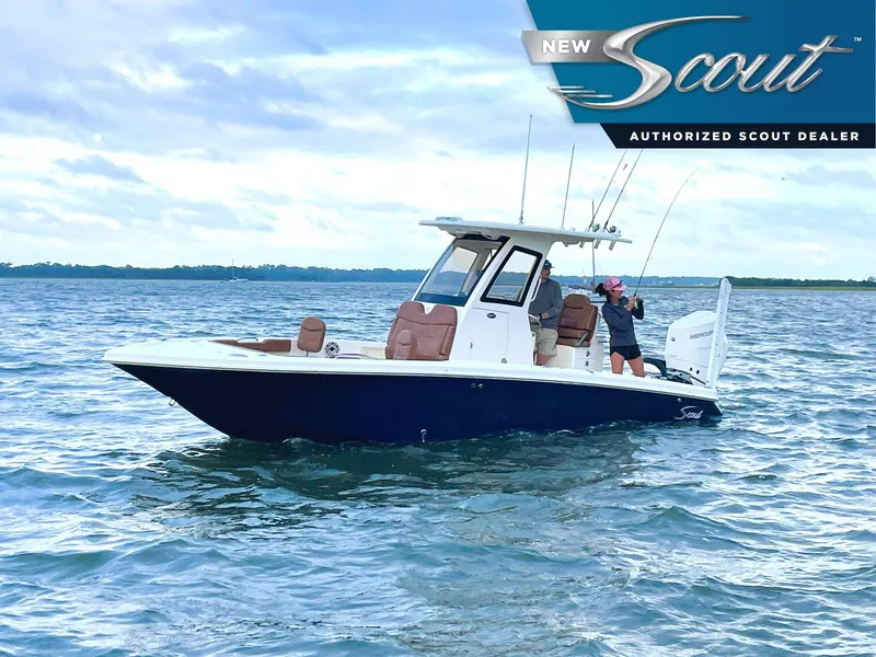 The Image of 2025 Scout 261 XSS boat on water, featuring sleek design and fishing equipment. - 0