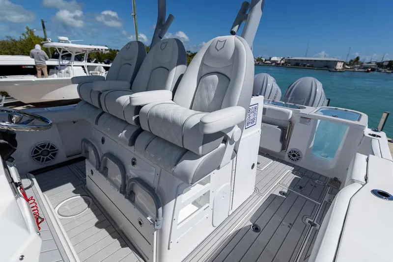 Slide: The Image of 2025 Sea Fox 328 Commander boat interior with luxurious seating and modern design. - 17