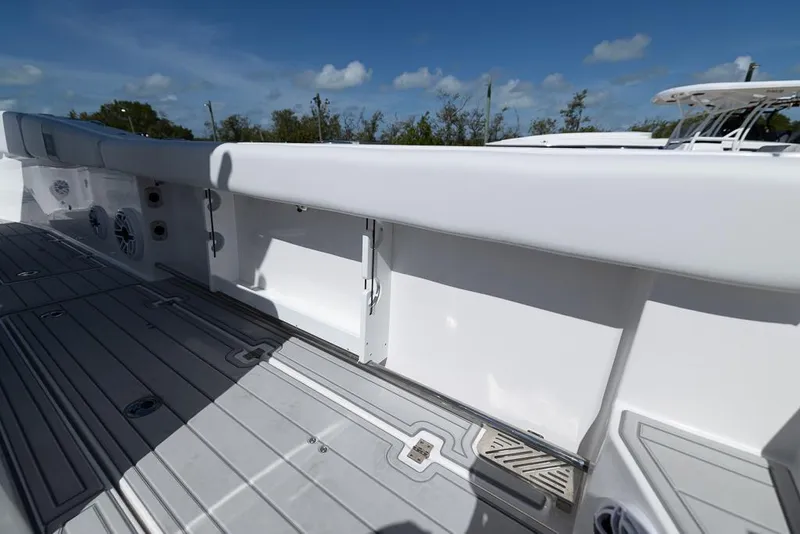 Slide: The Image of 2025 Sea Fox 328 Commander boat deck with sleek design and modern features. - 24