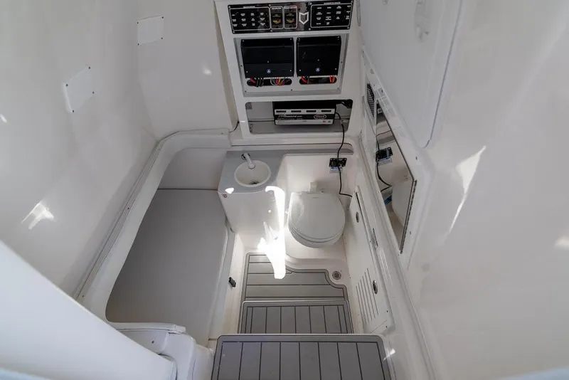 Slide: The Image of 2025 Sea Fox 328 Commander interior cabin with modern amenities and controls. - 25