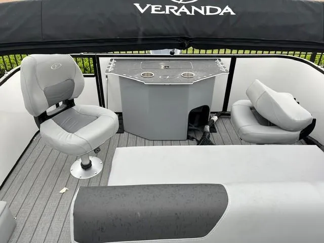 Slide: The Image of 2025 Veranda VF22F2 Deluxe boat interior with seating and console. - 7