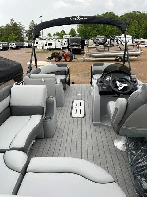 Slide: The Image of 2025 Veranda VF22F2 Deluxe pontoon boat with spacious seating and modern helm. - 8