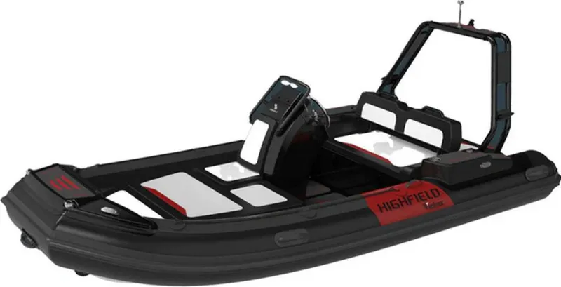 The Image of 2025 Highfield Velox 420 inflatable boat, sleek black design with modern console and seating. - 1