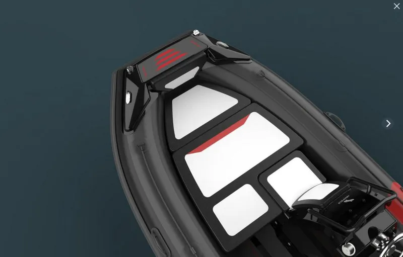 Slide: The Image of 2025 Highfield Velox 420 boat, top view, sleek design, black and white color scheme. - 3