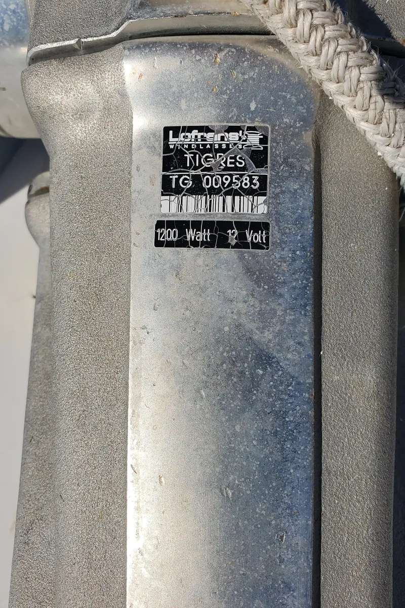 Slide: The Image of Close-up of a metal component on a 1999 Beneteau Oceanis 44 CC sailboat. - 25