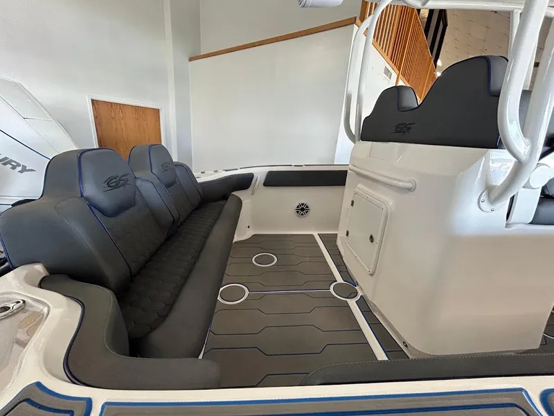 Slide: The Image of 2024 Glasstream 28 GSX Pro boat interior with sleek seating and modern design. - 9