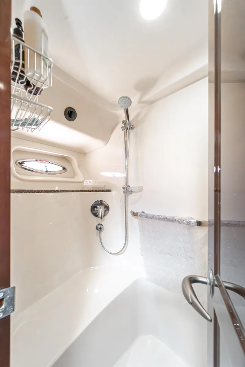 Slide: The Image of Luxurious shower in 2008 Sea Ray 58 Sedan Bridge yacht, featuring modern fixtures and elegant design. - 38