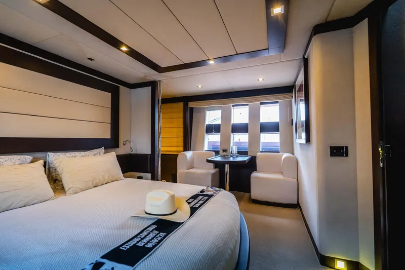 Slide: The Image of Luxurious bedroom interior of 2010 Azimut 86S yacht with modern furnishings and elegant decor. - 11
