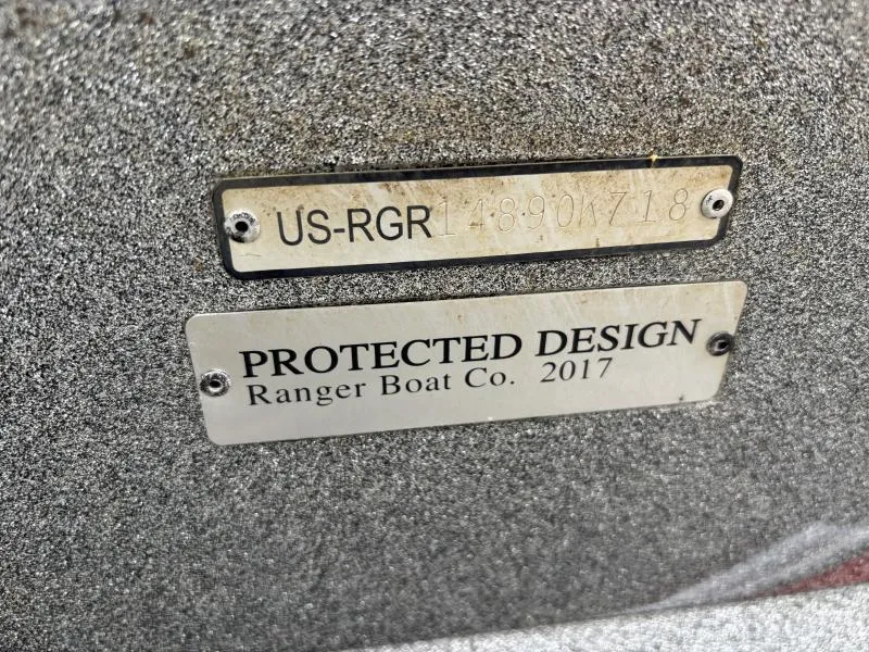 Slide: The Image of 2018 Ranger Z520L boat with protected design plates, serial number visible. - 22