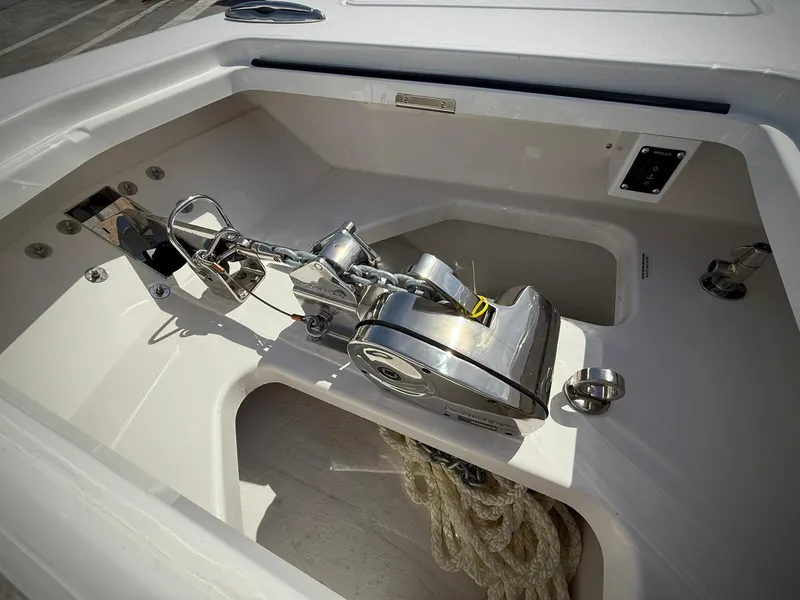 Slide: The Image of Anchor compartment of 2025 Caymas 34 CT boat with stainless steel fittings. - 29