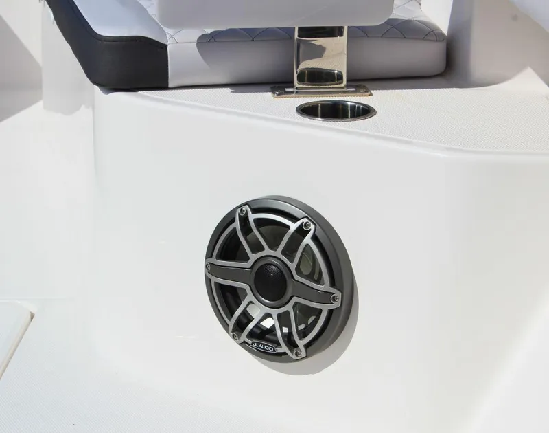 Slide: The Image of 2025 Fountain 38 CC boat speaker and seating detail. - 18