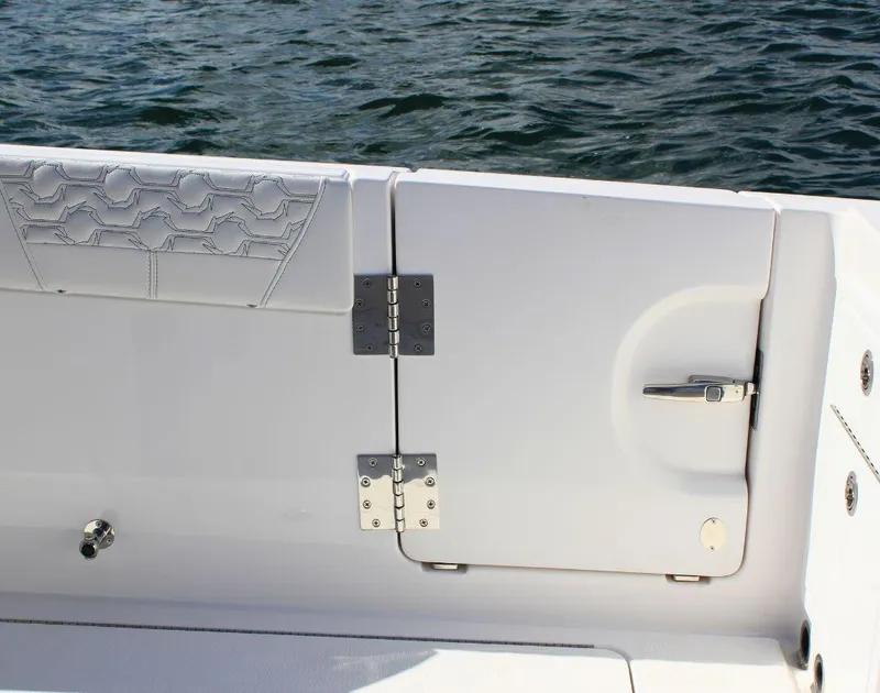 Slide: The Image of 2025 Fountain 38 CC boat interior detail with water in the background. - 8