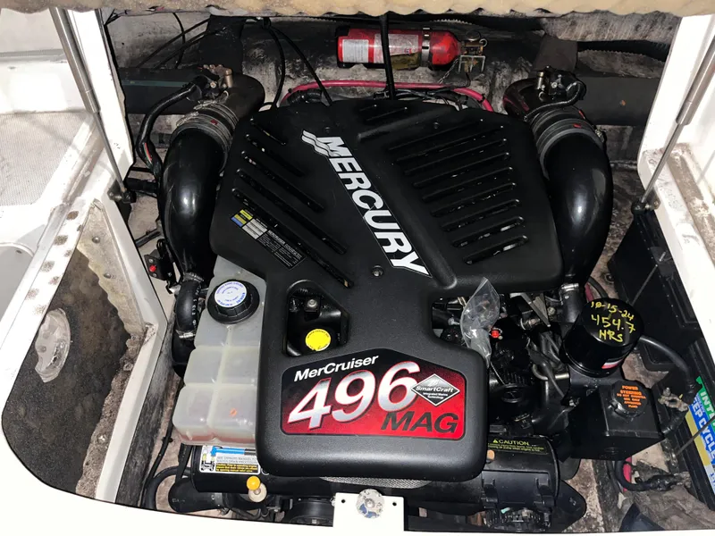 Slide: The Image of MerCruiser 496 MAG engine in 2002 Sea Ray 270 Sundeck boat. - 11
