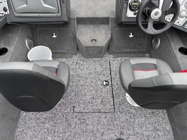 Slide: The Image of Interior of 2025 Tracker Pro Guide V-175 WT boat with dual seats and steering console. - 22