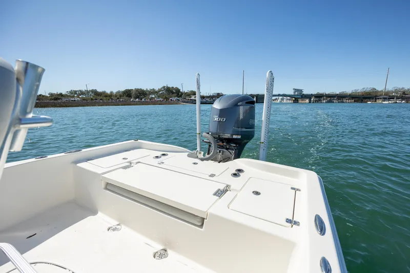 Slide: The Image of Avenger AV24 2017 boat on water, featuring powerful outboard motor. - 9