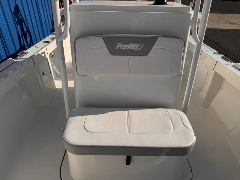 Slide: The Image of Parker 21 Special Edition boat seat, 2025 model, featuring white cushioned seating. - 19