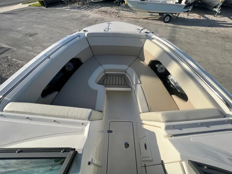Slide: The Image of 2025 Boston Whaler 240 Vantage boat interior with spacious seating and modern design. - 21
