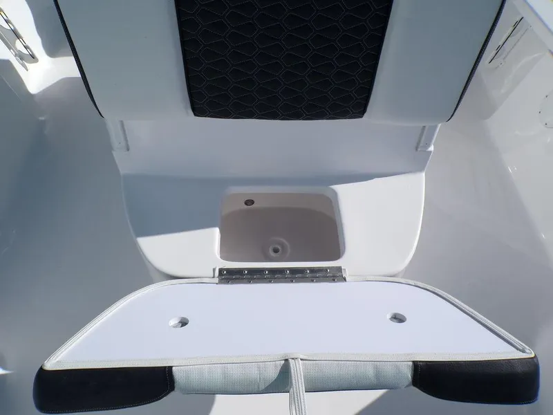 Slide: The Image of 2025 Tidewater 2410 BM boat interior with seating and storage compartment. - 20