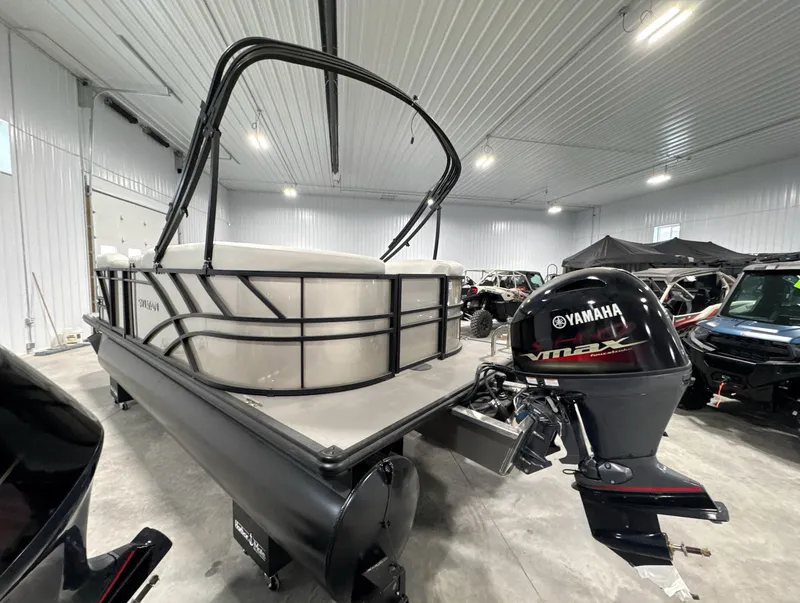 Slide: The Image of 2024 Sylvan Mirage 820 LZ pontoon boat with Yamaha VMAX engine in showroom. - 6