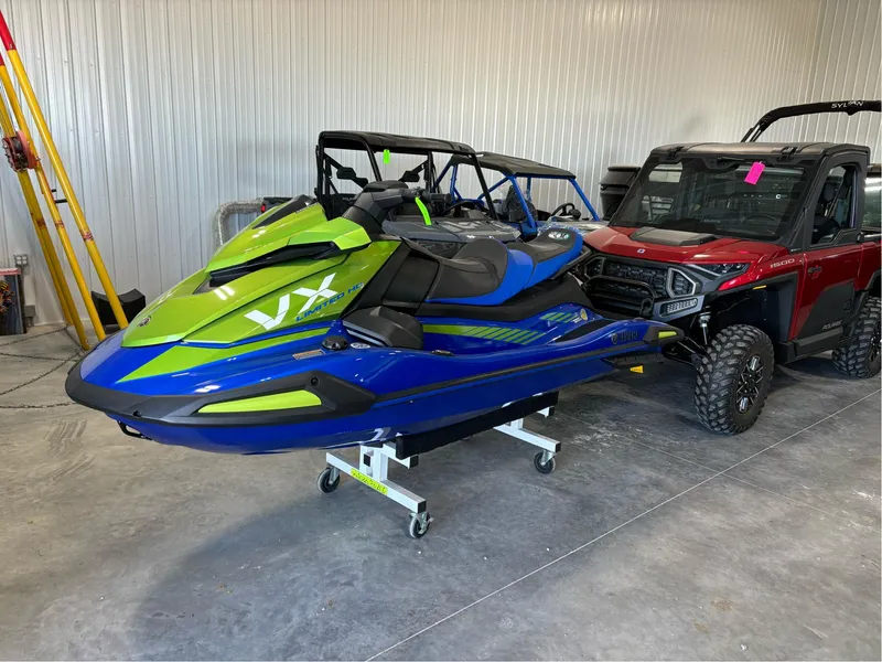 Slide: The Image of 2024 Yamaha WaveRunner VX Limited Ho in a garage, next to an off-road vehicle. - 6