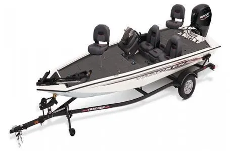 Slide: The Image of 2025 Tracker Pro Team 175 TXW fishing boat on trailer, side view. - 3