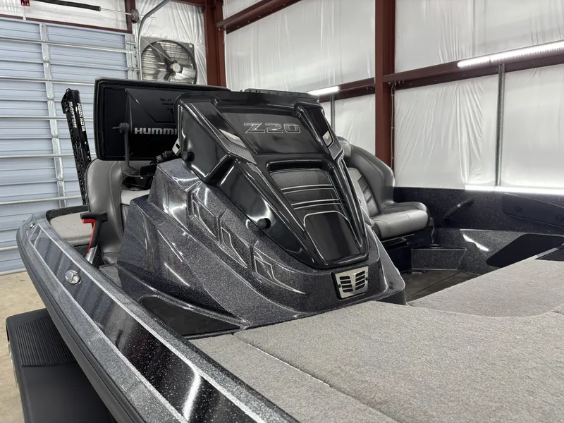 Slide: The Image of 2023 Nitro Z20 Pro boat in a garage, featuring sleek design and advanced technology. - 17