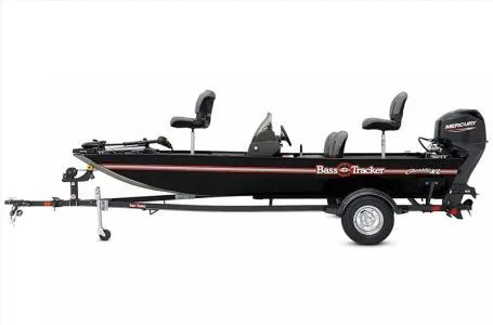 Slide: The Image of 2025 Tracker Bass Tracker Classic XL fishing boat with trailer, side view. - 5